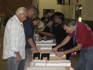 A steady stream of Boeing Machinists was voting Wednesday at their union hall on Burnett Avenue in Renton on a new contract between their union and Boeing that the company says is necessary if it's to build the next 777 in the Puget Sound region.