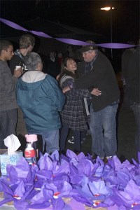 Stephanie Scholl greets friends