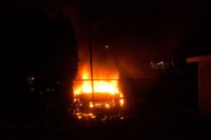 A van burns near Lindbergh High School on Jan. 29.