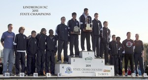The 2A state champion Lindbergh boys cross-country team.