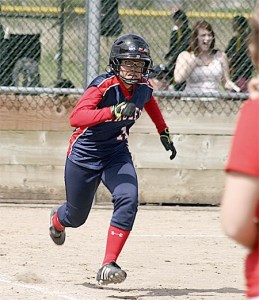Lindbergh's Diane Dano runs for first after a bunt attempt against Franklin Pierce in the sub-district tournament May 13.