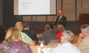 Police Chief Kevin Milosevich addresses the Town Hall on Public Safety