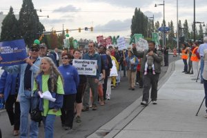 Protesters took over Rainier Avenue South to speak out  for workers rights and call attention to the struggles of some employees at Walmart stores across the country