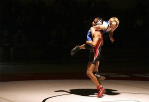 Renton's Saugat Chhetri picks up Hazen's Derek Coburn and prepares to slam him on the way to a first-round pin. Hazen ended up on top 41-33 in the Jan. 27 match.