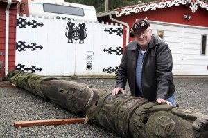 Woodcarver Jim Ploegman carved the Fred Meyer totem pole about 35 years ago