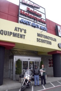 Scott Lee and his wife Gini picked up a Kawasaki motorcycle Tuesday morning that they had on consignment at Renton Motorcycles.