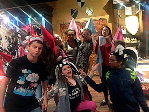 Members of the RCS drama class pose for a photo at medieval times.