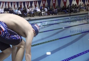 Lindbergh senior James Truong prepares for the 100-yard butterfly against Highline Jan. 12 A crowd attended the meet to show support for the Lindbergh pool