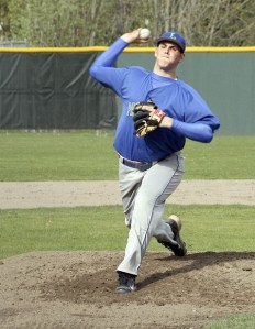 Liberty pitcher Connor Sjolander throws a first-inning pitch against Mercer Island April 19.