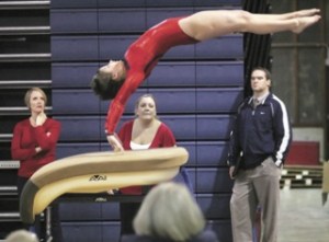 Lindbergh freshman Vika Porter vaults in meet against Mount Rainier at Lindbergh Tuesday.