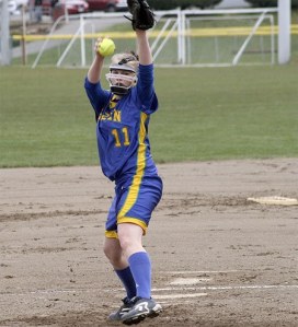 Hazen's Kellie Pederson throws a first-inning pitch against Highline April 12.