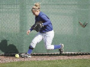 Hazen’s leftfielder grabs a ball hit to the wall by Mount Rainier in Hazen’s 9-1 loss Friday at Mount Rainier.