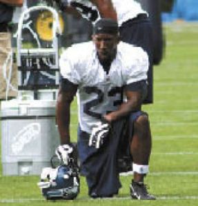 Marcus Trufant watches a drill on the second day of training camp.