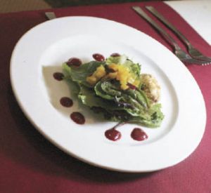 SIX COURSES: The salad: Spring mix greens with goat cheese and hazelnuts