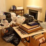 Michelle Dozier&rsquo;s apartment remains packed for a move. (Leah Abraham | Renton Reporter)