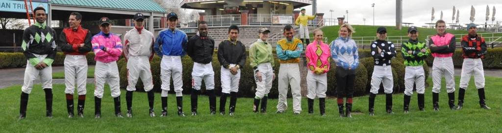 The jockey colony assembles before the first race. RACHEL CIAMPI, Reporter