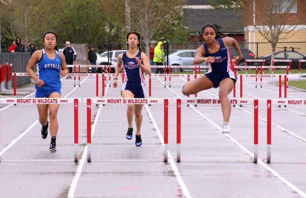 Juniors Carolyn Soysouvanh and Camille Manson ran the 300m hurdles April 22 at Mount Si. Manson came in eighth and Soysouvanh finished in 17th place.