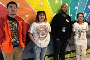 From left, Renton High School senior and Dimmitt graduate Brandon Heu, eight-grader Jocelyn Perez, Community in Schools Renton student liaison Rashad Medley and a seventh-grader Stephanie Soronio. Courtesy photo