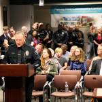 Police Chief Ed VanValey gives a speech at his swearing in. Photo by Ava Van, City of Renton.