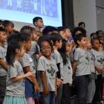 Kindergartners at Sartori Elementary, class of 2030, perform Take me out to Sartori at the ribbon cutting.
