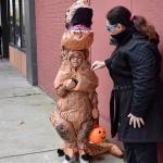 Angelea in a prehistoric costume for the daytime trick-or-treating.