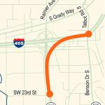 The I-405/SR 167 interchange is one of the most heavily congested interchanges in the state. Through this project, WSDOT will build a new flyover ramp connecting the HOT lanes on SR 167 to the carpool lanes on I-405 in Renton. This ramp is designed to improve traffic flow and safety at this critical interchange. COURTESY MAP, WSDOT