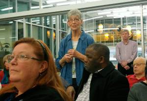 ROBERT WHALE, Auburn Reporter                                Covington Councilmember Margaret Harto was among the many city leaders who spoke at the recent town hall at the Auburn Library.