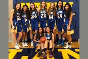 Courtesy photo from Isabella Fredrickson                                From left to right  freshman Olivia Conklin, sophmore Giselle Guevara, freshman Ashley Smith, senior Madyson Smith, freshman Brooke Smith, freshman Ialissa Fredrickson, senior Isabella Fredrickson, (sitting) freshman Elizabeth Lopez, junior Izzabel Lopez