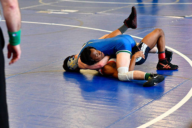 Will Sirbu earns a fall in his 106 pound title match. Courtesy photo