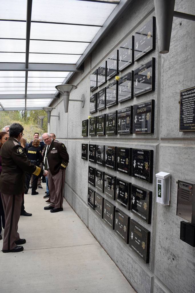 The 32 new wall plaques were completed after hours of research finding other dog handlers and service dogs from years past. Photos by Haley Ausbun