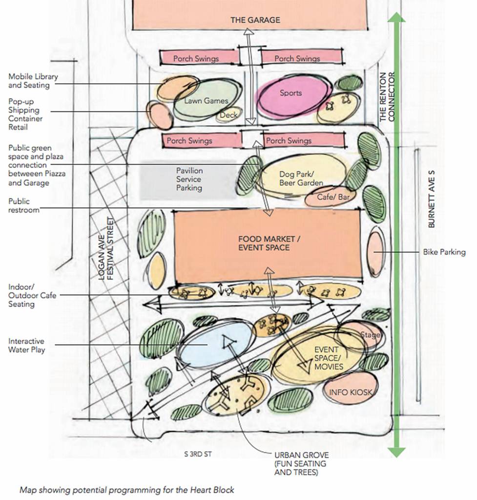 The downtown Renton Pavilion Event Center reimagined in the Downtown Civic Core Vision and Action Plan. Courtesy image.