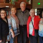 Rentons Leisure Estates, a mobile home park for people over 55, hosted Hollywood comedy writer and producer Sy Rosen on May 4 for a screening of his short film The Matchmaker. Left to right: Ellen Ginn, Linda Keeney, Linda Clauson, Sy Rosen, Eileen Cunio, Darlene Ward, Pat Diggs.                                Photo courtesy of Northwest Prime Time.