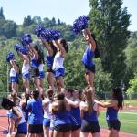 Photo by Haley Ausbun. Hazen High School cheer teams performed, rallying the crowd and two teams at the 2019 First Responder Bowl on Saturday, June 8 at Renton Memorial Stadium.