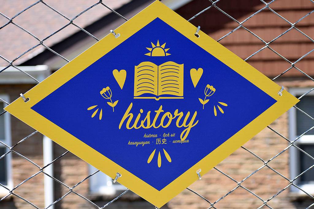 Photo by Haley Ausbun. The plaques featured several words important to the project, including history.