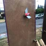 Photo courtesy of Bailey Laronde, from the Wednesday, June 19 potential arson/explosion of two of the signs.