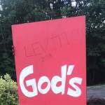 Photo courtesy of Bailey Laronde, from the Wednesday, June 19 potential arson/explosion of two of the signs.