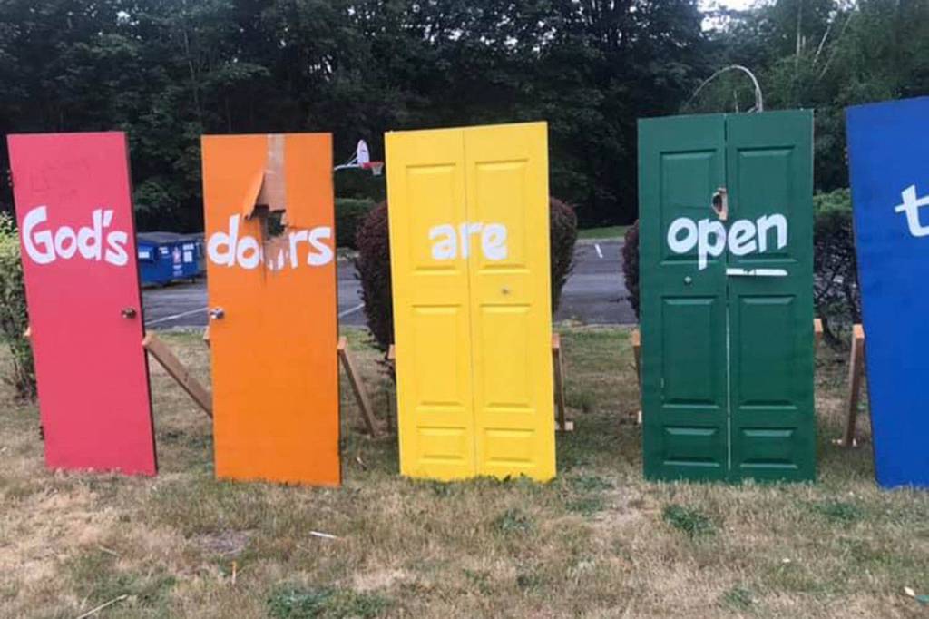 Photo courtesy of Bailey Laronde, from the Wednesday, June 19 potential arson/explosion of two of the signs.