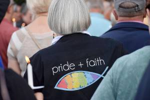 Photo by Haley Ausbun                                The United Christian Church in Renton held a prayer vigil Friday, June 21 in response to damage done to their pride display.
