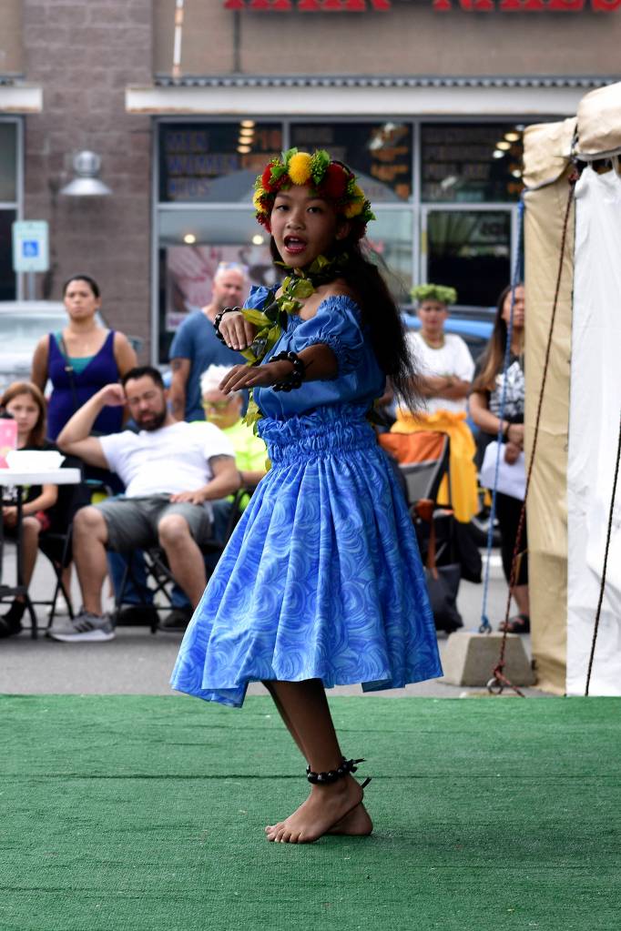 Halau Hula Ka Lei Mokihana I Ka Ua Noe perform at the 10th annual Uwajimaya Renton Polynesian Festival, Saturday Aug. 17. Photo by Haley Ausbun.