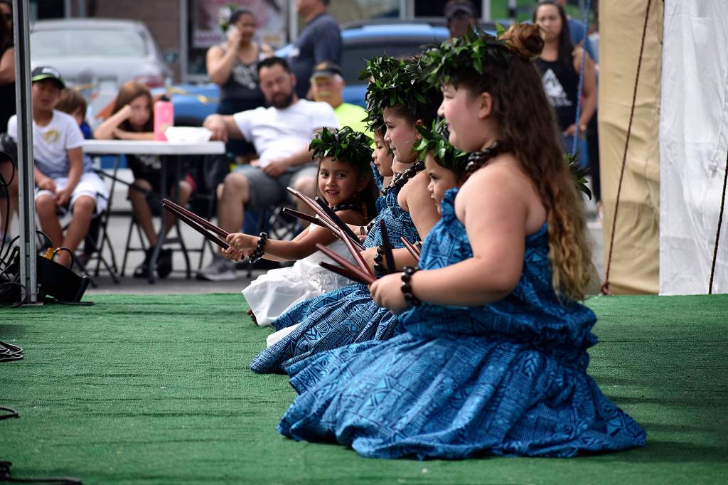 Halau Hula Ka Lei Mokihana I Ka Ua Noe perform at the 10th annual Uwajimaya Renton Polynesian Festival, Saturday Aug. 17. Photo by Haley Ausbun.