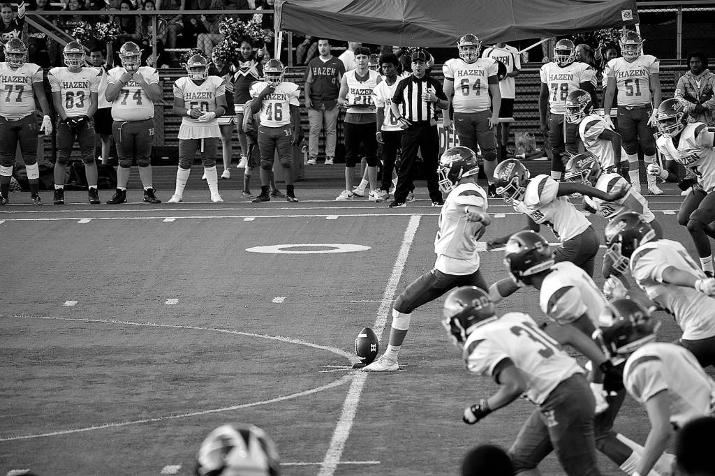 Photos by Haley Ausbun.                                Football season is back. In a cross-town rivalry game, the Lindbergh Eagles and Hazen Highlanders went head-to-head Friday, Sept. 6 at Renton Memorial Stadium. Away-team Highlanders held the win, 36-14.