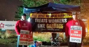 Republic Services sanitation workers on strike in Massachusetts. COURTESY PHOTO