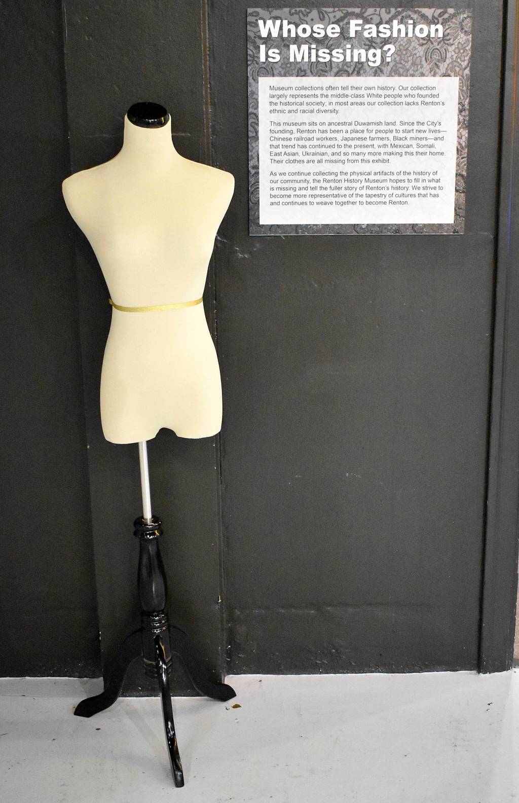 Photo by Haley Ausbun. Exhibit curator Sarah Samson said she wanted to address the fact that the collection mostly represents middle-class white people throughout Rentons history, and that they continue to collect artifacts in an effort to fill in the missing representation in their collection.