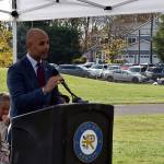 Photo by Haley Ausbun. Renton School District Superintendent Damien Pattenaude at the honorary ribbon cutting at the site for the new Family First Community Center, Saturday, Oct. 26 next to Cascade Elementary School.