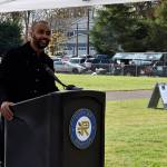 Photo by Haley Ausbun. Doug Baldwin speaking before the honorary ribbon cutting at the site for the new Family First Community Center, Saturday, Oct. 26 next to Cascade Elementary School.