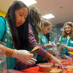 Photo by Haley Ausbun. Girl Scouts from troops 46754, 41126 and 41170 put together 400 sandwhich lunches on Saturday, Nov. 9 as part of Vision House kids serve event. The lunches then went to people experiencing homelessness in Seattle via Union Gospel Mission Search and Rescue.