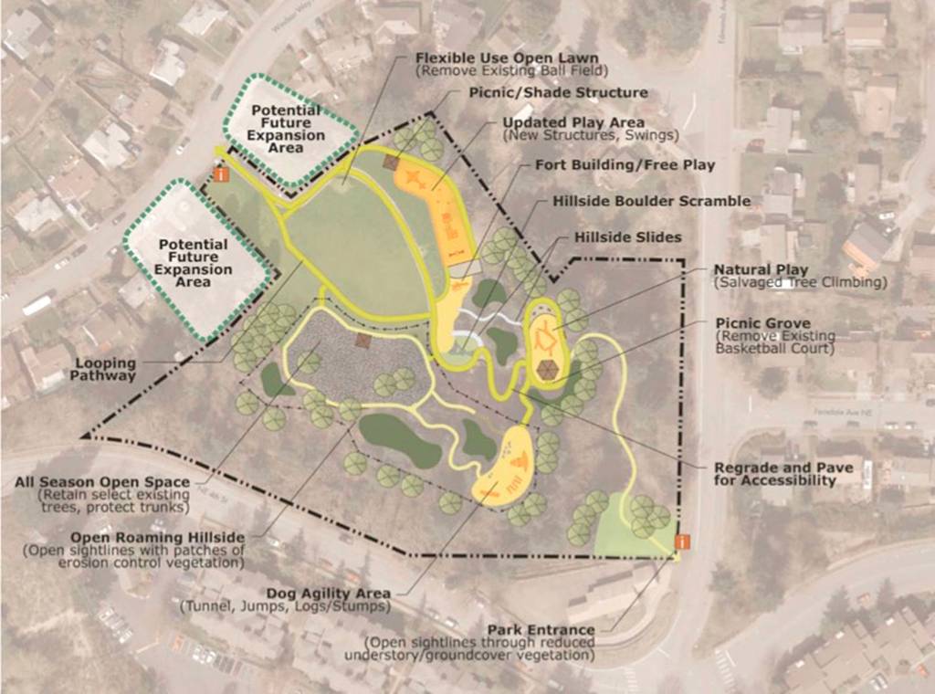 Courtesy of the City of Renton. The Windsor Hills park plan.
