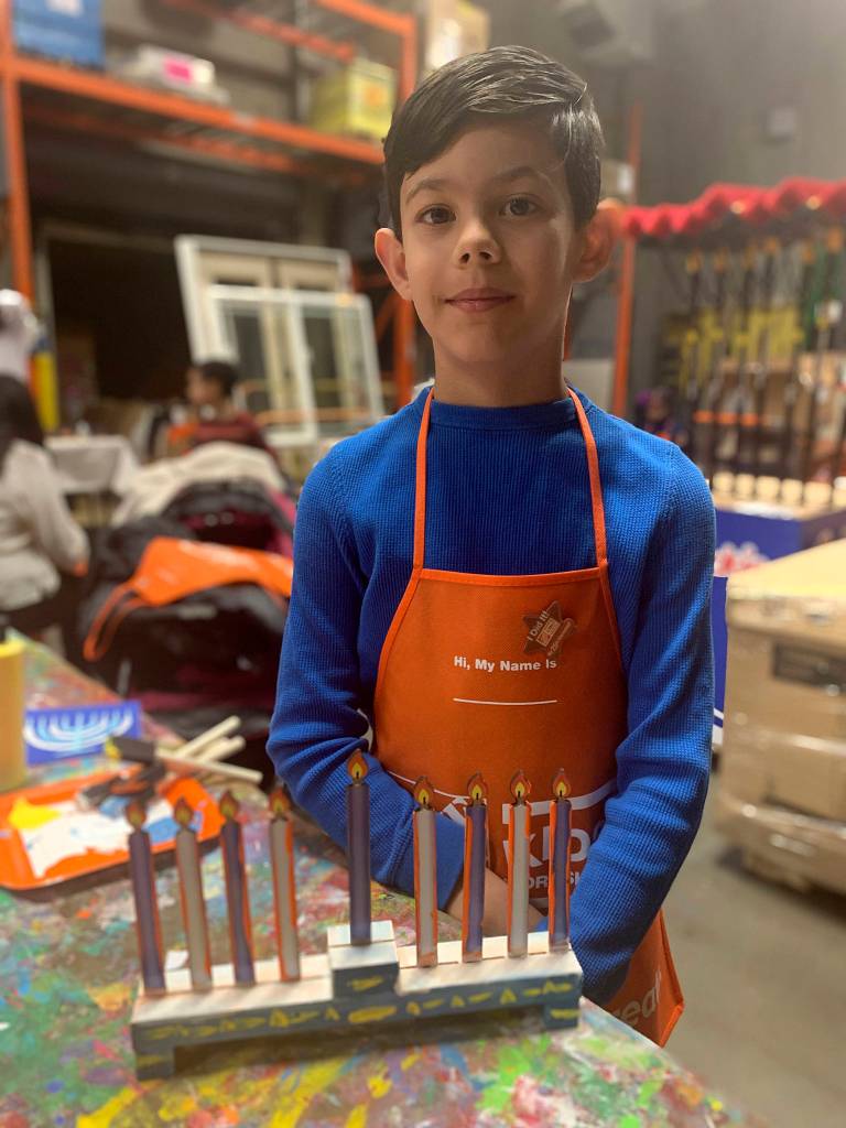 Photo courtesy of the Chabad Jewish Center of Renton. Home Depot Menorah workshop