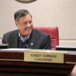 Photo courtesy of city of Renton. Mayor Denis Law was surprised at this final council meeting with a proclamation for Denis Law Day by council.