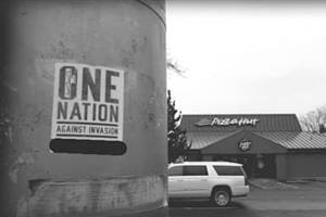 Posters posted by a known hate group, Patriot Front, were found by local activists around Renton.                                Courtesy of the Renton LGTBQIA Community Facebook page.